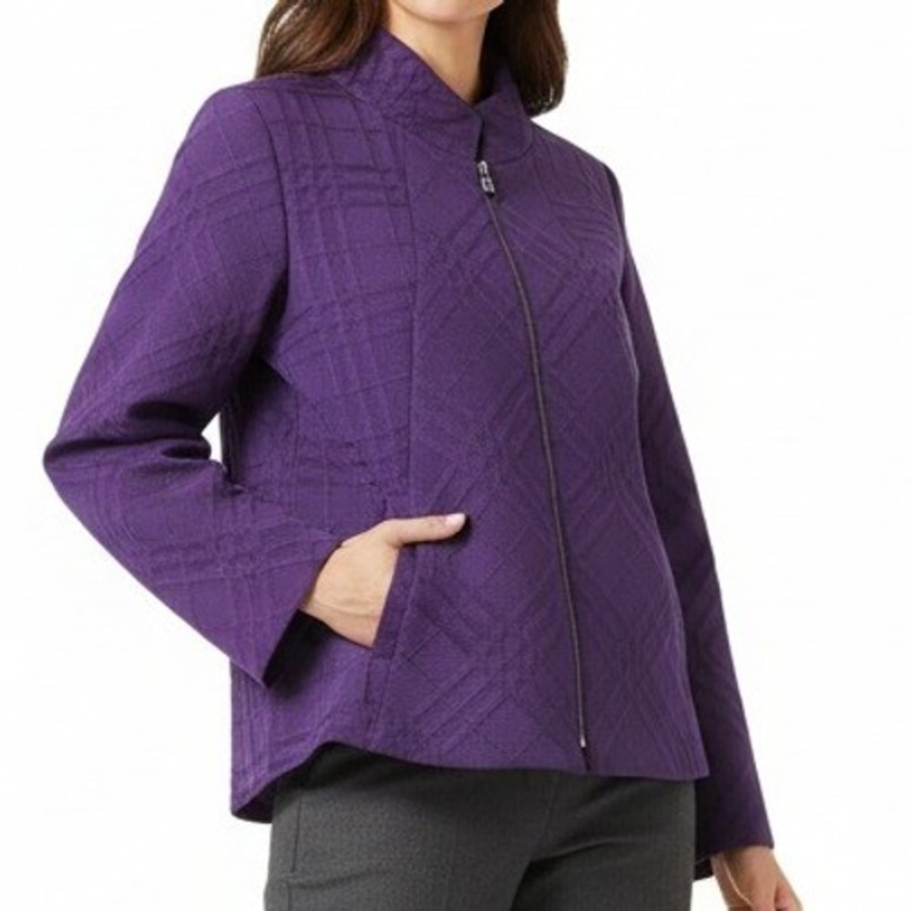 Chico's Purple Quilted Zip Front Jacket Size 1‎ (Small/Medium) Lightweight Layer